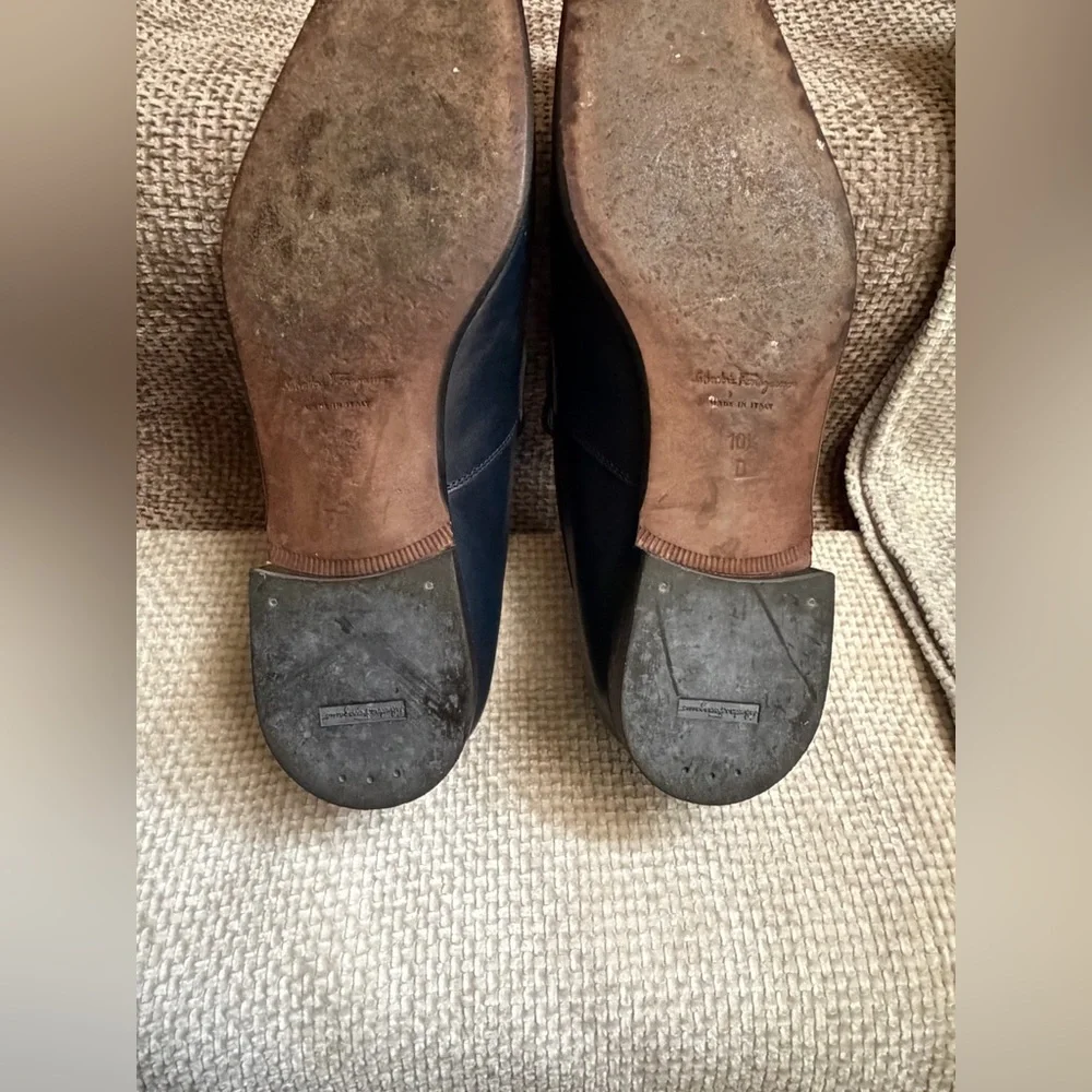 Salvatore Ferragamo Black Leather Slip-On Loafers with Orange Lining